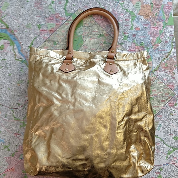 J Crew Gold Leather Thompson Tote NWT - Picture 3 of 5